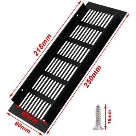 NALOOKAMIC  Lot de 2 grilles de ventilation rectangulaires en aluminium, en alliage, avec 8 vis, noires, 250 x 80 mm