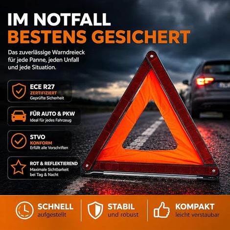 Car and Car Emergency Triangle – Red – Emergency Breakdown Triangle – Warning Triangle for Traffic Code – in the event of an accident and breakdown (1/4)