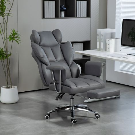 Ergonomischer Bürostuhl, gepolstert, mit Fußstütze, verstellbarer Lehne, 360° drehbar, Dunkelgrau (1/5)
