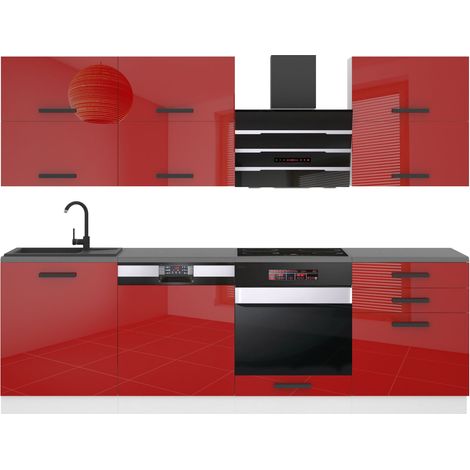 Belini Cuisine Equipee Complete Madison Muebles de Cuisine Complets - 240 cm. Cuisine Complete sans Plan de Travail, Rouge très Brillant (1/3)