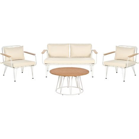 Conjunto de jardín 4 plazas de metal beige claro blanco madera clara Montesilvano (1/5)