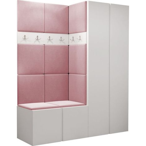 Meuble d'entrée Pinis III, Blanc, 186x158x46cm, Tissu, Stratifié, À poser, Murale