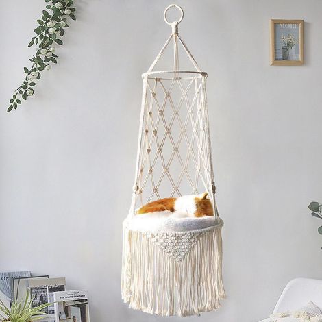 Amaca con frange, nido per gatti, intrecciata a mano, cesto appeso per cani e gatti, rete girevole (30 cm)
