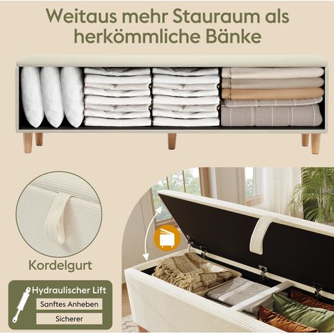 Bettbank mit Stauraum, 175 x 38 cm Bettbank, Polsterbank mit Hydraulischem Stauraum, Aufbewahrungsbox, Geeignet für Schlafzimmer, Wohnzimmer und Flur, Beiger Cord-Optik. (1/5)