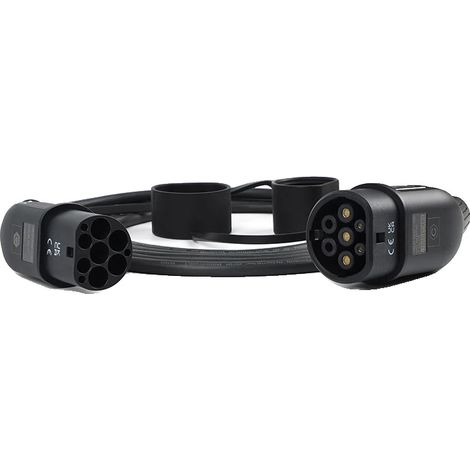 Cable de carga, compatible con tipos 1 y 2, diseño duradero e impermeable, 5 metros, tipo 2, 16 A, monofásico. (1/2)