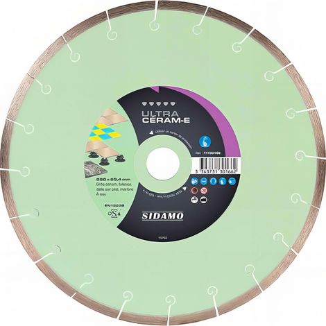 Sidamo – Disque diamant pour meuleuse 250mm – Alésage 25.4mm – Coupe à eau – Segments jointifs pour grès céram et marbre (1/2)