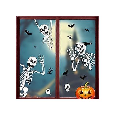SZTXJ Halloween-Fensteraufkleber, Halloween-Fensterdekorationen und -Aufkleber, Sensenmann, Kürbis, Mumie und Spukhausbaum, Halloween-Party