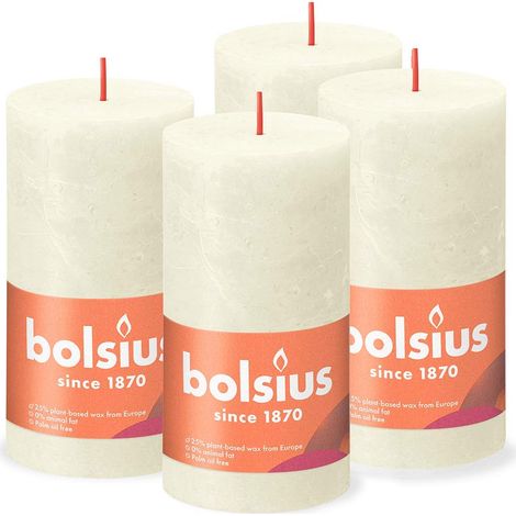 Bolsius Confezione da 4 candele rustiche a colonna color avorio - lunga durata di 60 ore - decorazione per interni - non profumate - cera vegana naturale - senza olio di palma - 13 x 7 cm (1/4)
