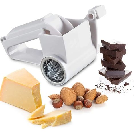 Rallador de queso, rallador/rebanador de tambor, plástico/acero inoxidable, Trio, blanco/plata, 14 10 8,5 cm (1/5)