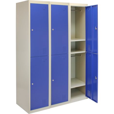 MonsterShop - 3 Taquillas Metálicas para Montar con 2 Puertas Azules 45x38x180cm con Estantes llaves Imanes Portatarjetas Nombre Casilleros Metalicos Metal Locker Escuela Gimnasio Vestuario y Oficina (1/5)