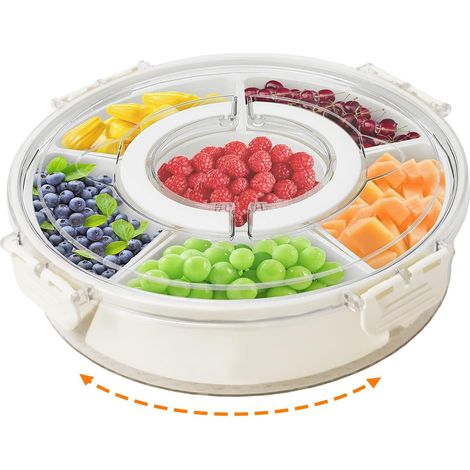 Boîte snack ronde 6 compartiments avec couvercle et poignée PP (1/5)