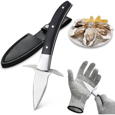 Austernmesser mit schnittfestem Handschuh und Scheide – Hochwertige Edelstahlklinge, geeignet für alle Schalentiere