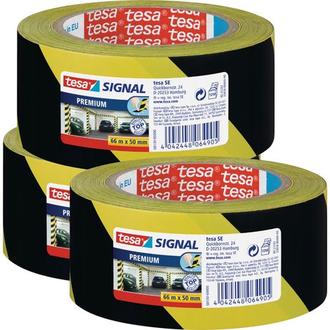 Cinta de advertencia autoadhesiva TESA PREMIUM amarilla y negra 66 m x 50 mm x 3 (1/5)