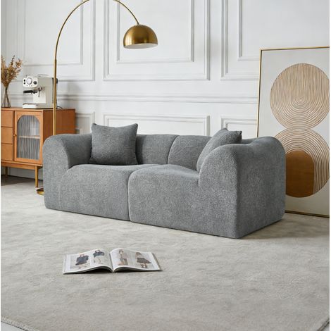 2-Sitzer Sofa 193x87x67 cm grau aus Samtstoff mit 2 Kissen (1/5)