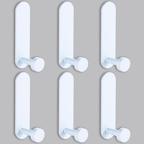 Crochets muraux autocollants, lot de 6, patères blanches pour salle de bain, sans perçage, porte-serviettes autocollants (1/5)