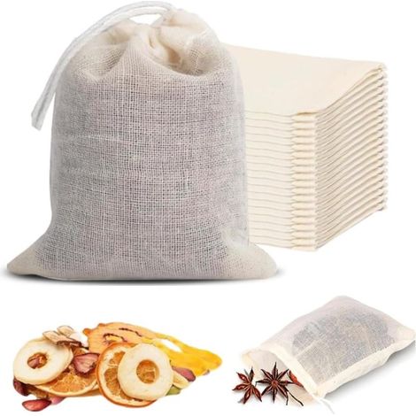 Irovami Sachets mousseline coton 60 – Cordon, réutilisables – Idéal pour épices, thé, filtres, DIY (1/5)