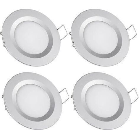 4 x Spot LED Encastrable 12V Trou 58-65mm 3W 3200K Plafonnier Encastré pour Camping-car Bateau Caravane Van Yacht Blanc chaud (Finition argentée) (1/5)