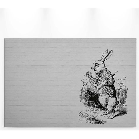 Tableau lapin noir & blanc | Tableau cuisine dessin lapin dans la nature | Tableau sur toile idéal pour couloir & chambre enfant 0,9 x 0,6 m (1/5)