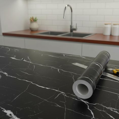 Rouleau Adhésif au Mètre - Autocollants Revêtement Adhésif Cuisine, Meubles et Salle de Bain Marbre Noir et Blanc - H60 x L7 m (1/5)