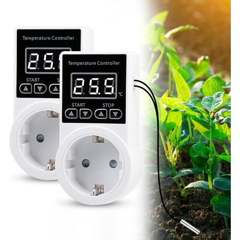 2 Pièces Thermostat Prise, Regulateur de Temperature Numerique 230v avec Capteur, Prise Thermostat avec Sonde, Contrôleur de Température Prise de Courant pour Aquarium (1/5)