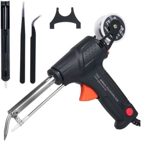 BUNTHAUS Pistolet à souder 60 W, kit de fer à souder automatique, outil d'alimentation de soudure automatique 5 en 1 avec pompe à dessouder, fil d'étain, pincettes antistatiques (1/5)
