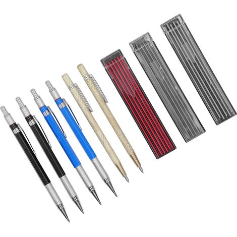 Coffret de crayons de charpentier, 2 crayons à dessin, 36 recharges, 4 crayons entièrement métalliques pour le travail du bois, mine de 2 mm (1/5)