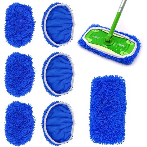 Wiederverwendbar Feuchte Bodenwischer,Tücher für Swiffer Sweeper Mop Bodentücher,Abnehmbare und Waschbare Mikrofaser Wischmopp Bezug,Nass und Trockengebrauch für Alle Kehrhaus(Blau 6 Stück) (1/5)