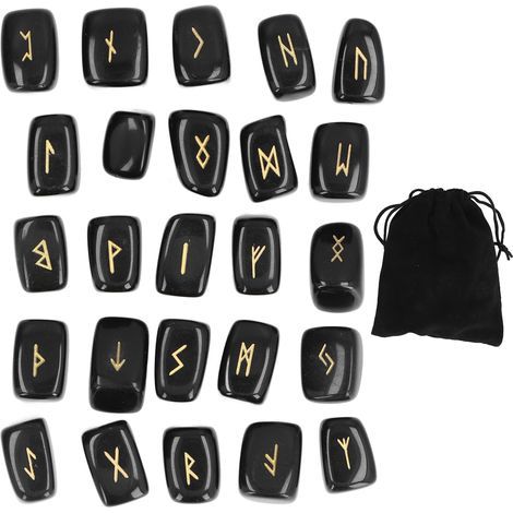 Pierres runiques anciennes en obsidienne, artisanat fin et design élégant, ensemble complet de runes (1/5)