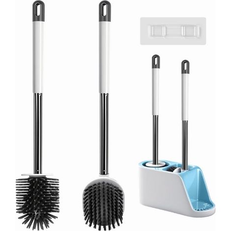 Brosse WC Silicone,Brosse Toilettes WC, Brosse WC Suspendu, sans perçage, avec 2 têtes de Brosse Souples en TPR et Long Manche, hygiénique et sans Odeur (1/5)