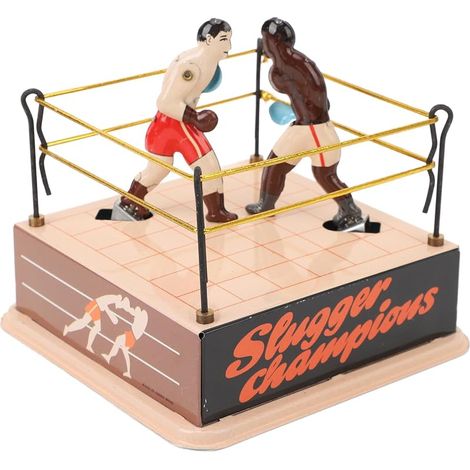 Mechanisches Aufzieh-Boxspielzeug, Blech, Retro-Stil, Sammlerstück, Dekoration, mit handgefertigtem Boxring aus Eisen. (1/5)
