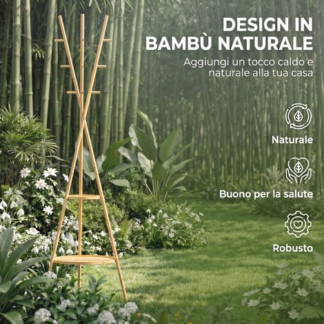 Albero porte-manteaux naturel 9 crochets, 2 tablettes, meuble de rangement pour vêtements (1/5)