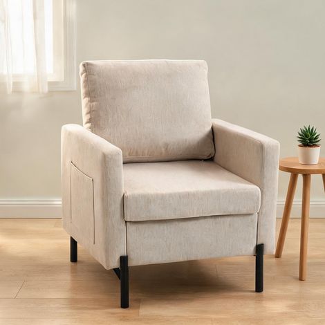 Canapé beige en lin polyester acier 77 x 73 x 87 cm (1/5)