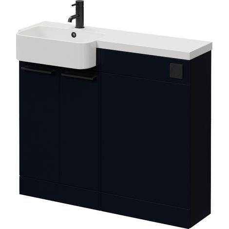 Napoli 250 Deep Blue 1000mm 2 Door Vanity Unit Toilet Suite with Left Hand Round Rico Semi Recessed Basin - 1000mm - Matt Black 160mm HandleWithout Kingston Toilet Pan