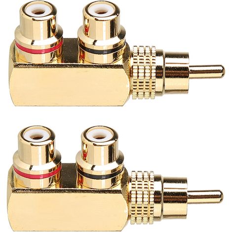 Adaptateur RCA mâle-femelle à trois voies, répartiteur audio-vidéo à angle droit (2 pièces)