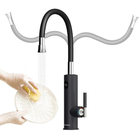 Robinet de cuisine chauffant instantané en acier inoxydable avec affichage numérique, robinet d'eau chaude électrique sans réservoir 220 V avec bec universel et tuyau flexible en silicone