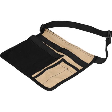 Sac banane toile légère multi-poches extérieur, sac à outils électricien, sac taille jardinage, pochettes rangement noir + kaki (1/5)