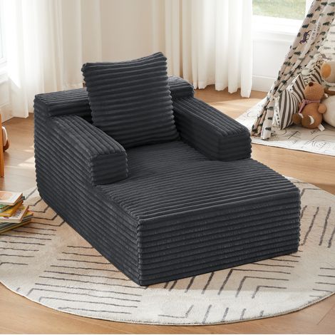 Fauteuil chaise longue convertible en corduroy gris foncé, sans montage, 1 place REDOM (1/5)
