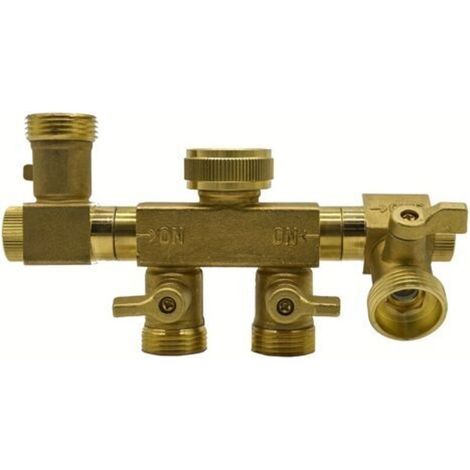 Inverseur 4 Voies en Laiton – Filetage Femelle 1/2" et 3/4", Connecteur en Y BSP avec Rotation à 360° pour Tuyaux et Robinet