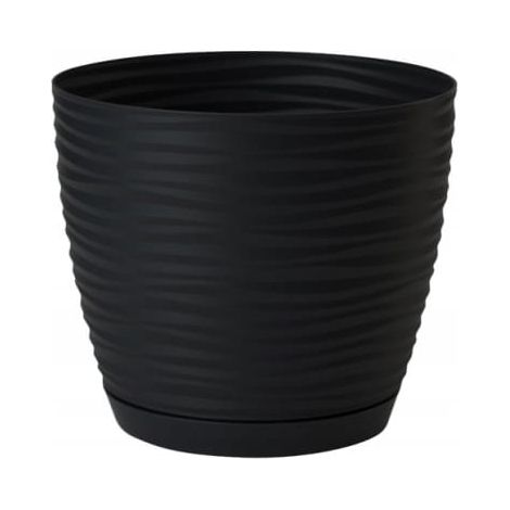 Pot de fleurs avec base décorative, noir, 12,7 x 11,8 cm, plastique