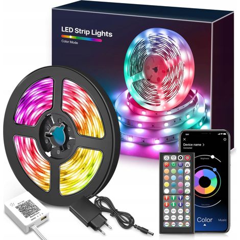 Striscia LED RGB colorata da 15 m con telecomando Bluetooth e app, kit con alimentatore incluso.