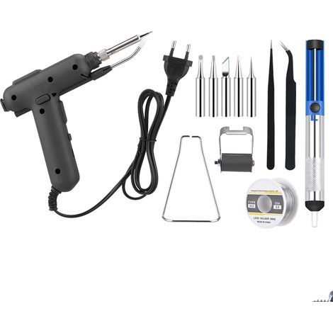 Kit de fer à souder électrique 80 W, outil automatique multifonctionnel comprenant 5 embouts, 2 pincettes et fil à souder pour les réparations, bricolage, usage domestique + 50 g, 5 têtes, 1 paire de (1/5)
