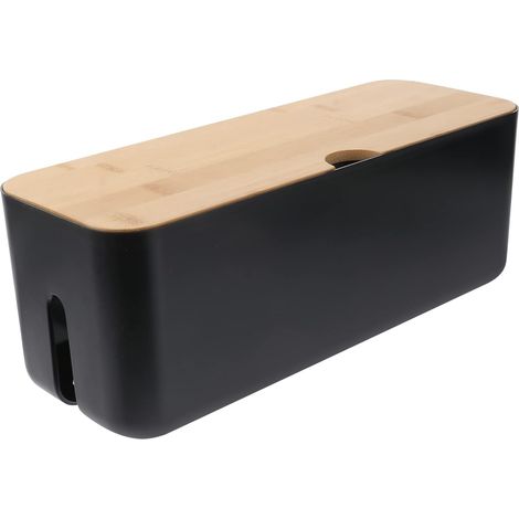 Boîte Cache-câbles Abs Noire pour Multiprise, Boîtier de Rangement Couvercle Bois Inclus, pour Fils et Bloc, Table et Bureau, Usage Domestique, pour Garçon et Filles et Animaux (1/5)