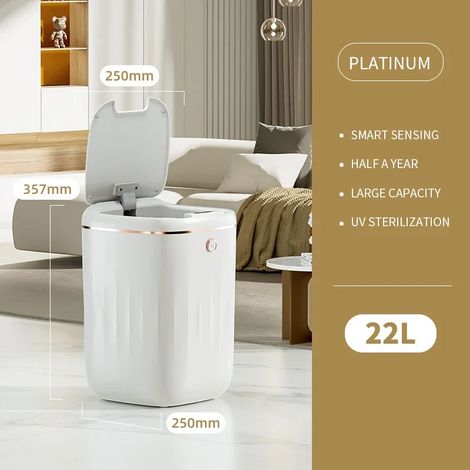 Poubelle intelligente à capteur (22 L, blanche, version à piles), sans contact, pour cuisine et salle de bain (1/5)