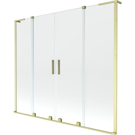 Mexen Velar L Duo paratia per vasca da bagno a 2 ante scorrevoli 200 x 150 cm, trasparente, oro spazzolato - 896-200-003-02-55 (1/2)