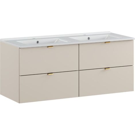 Ensemble de salle de bain BELLA : meubles sous vasque 120cm + double vasque encastrée rectangulaire (1/5)