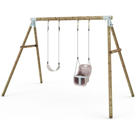 Limited Editon Rebo Wooden Garden Double Swing Sets - Luna (1/5)