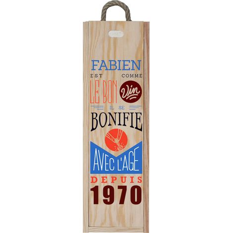 Caisse à vin en bois personnalisée pour 1 bouteille - Comme le bon vin - Modèle Homme (1/5)