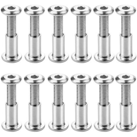12er-Pack M6 x 20 mm Buchbinderschrauben, Verbindungsschrauben mit Bolzen, Innensechskant-Befestigungsschrauben, Flachkopf-Buchbinderschrauben mit Hülsenmutter zur Verbindung von Schränken und Regalen (1/5)