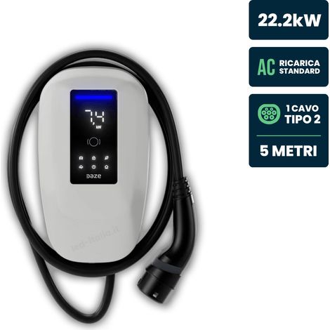Daze Stazione di Ricarica Dazebox Home T 22.2kW Trifase 32A, IP55 IK10, WiFi e Bluetooth, Wall Box Bianco con Schermo, 3 Tessere RFID Incluse, Cavo Tipo 2 Lunghezza 5m DBT22 (1/5)