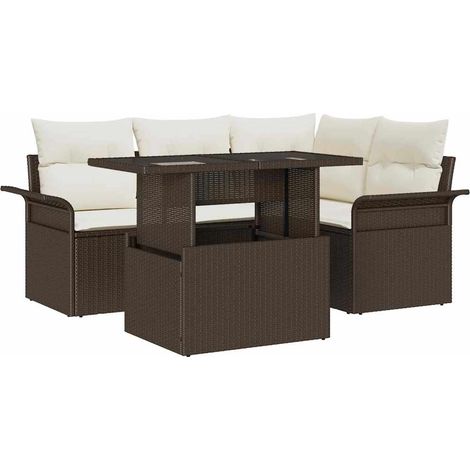 Garden Sofa Set with Cushion 5 pcs Brown Poly rattan vidaXL
